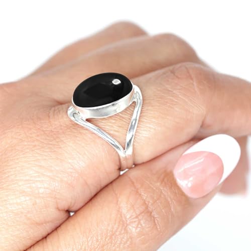 JEWELOPORIUM Black Onyx Silver Ring Size 12, 925 Sterling Silver Ring for Women, Genuine Oval Gemstone Boho Jewelry