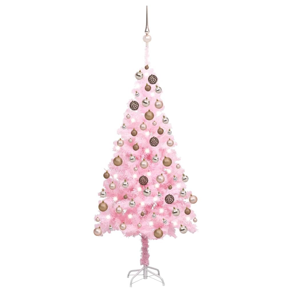 Sztuczna choinka różowa 180 cm, 564 gałązki, z 150 diodami LED, bombki choinkowe, odporne na pękanie, stal PCW, do świątecznej dekoracji bożonarodzeniowej