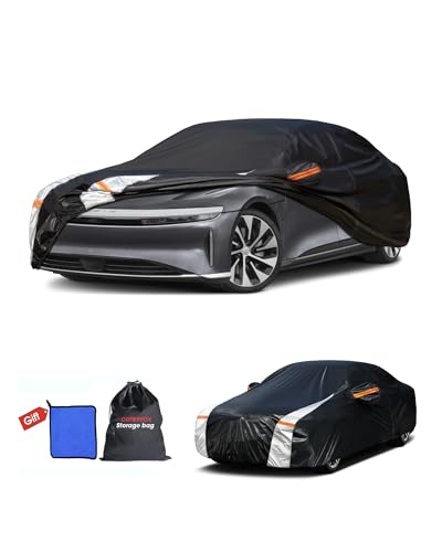 Image of Multi-Layer Car Cover Custom Fit for Lucid Air(EV) (2021-2026), 100% Waterproof All Weather for Automobiles, Gift with Towel, Heavy Duty Car Covers for Rain Sun UV Protection with Door Zipper.