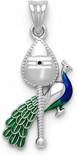 JEWELSPOT Lord Murugan Silver Vel Pendant with Peacock (Mayil)