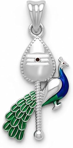 JEWELSPOT Lord Murugan Silver Vel Pendant with Peacock (Mayil)