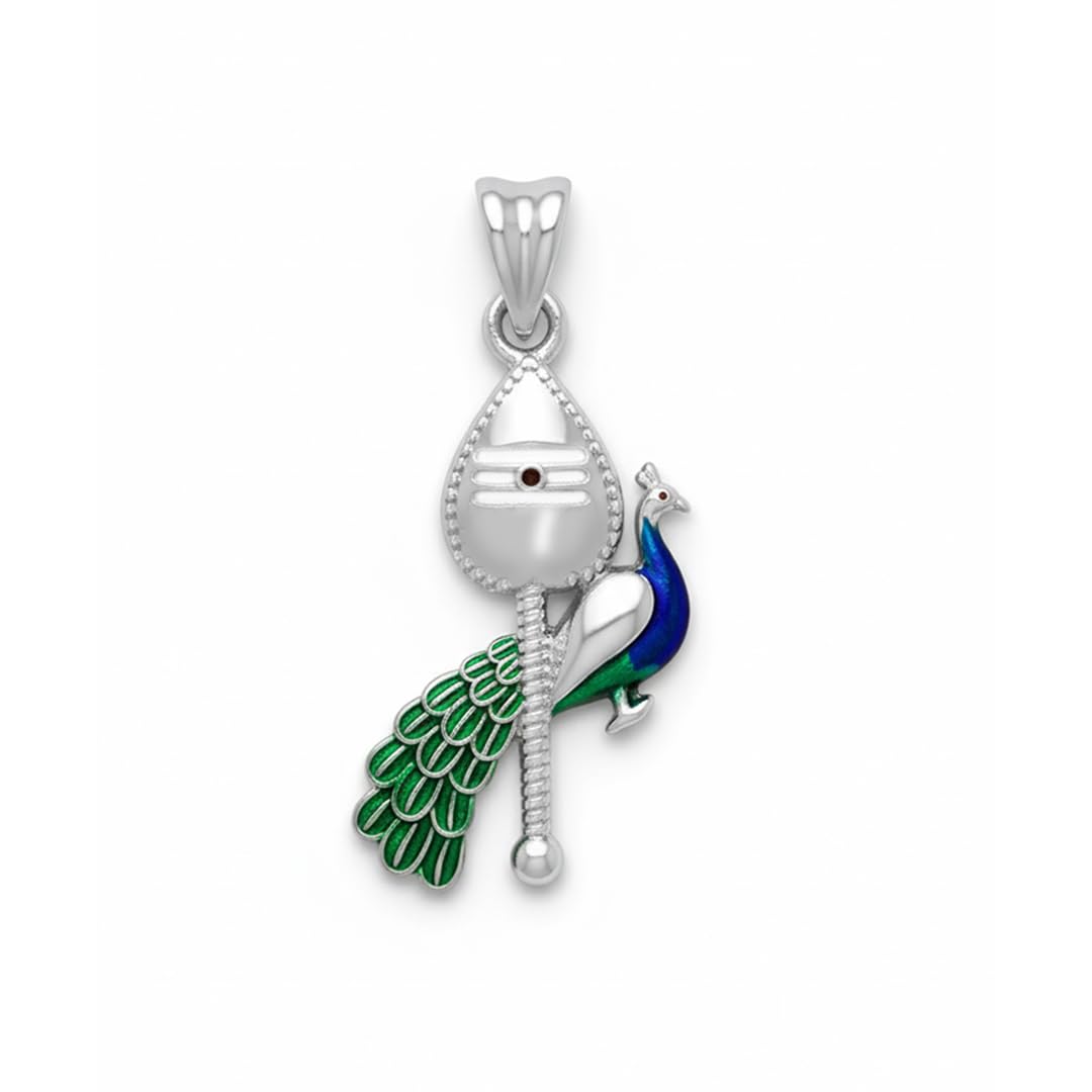 Lord Murugan Silver Vel Pendant with Peacock (Mayil)