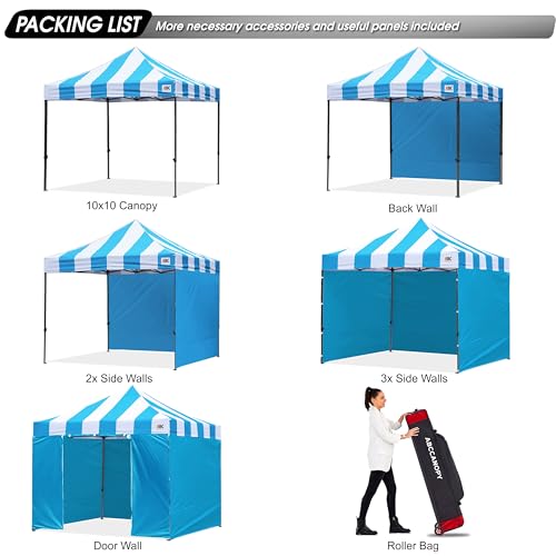 Image of ABCCANOPY Heavy Duty Easy Pop up Canopy Tent with Sidewalls 10x10,Strip SkyBlue