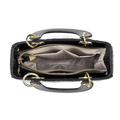 Image of Diva Dale Black Crocodile Embossed Satchel Bag with Gold-Tone Hardware