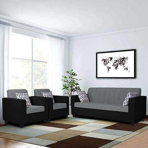 Image of Adorn India Rio HighBack 3+1+1 5 Seater Sofa Set (Black & Grey) (3 Year Warranty)