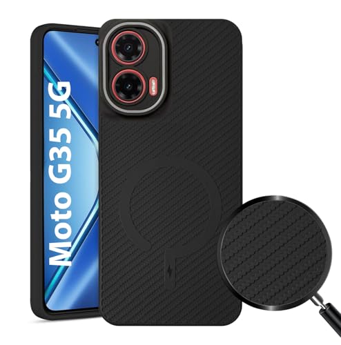 Image of LIRAMARK Rugged Carbon Fibre TPU Armor Silicone Back Cover Case for Moto G35 5G