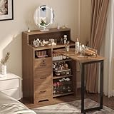 WLLPNG Foldable Nail Desk for Nail Tech, Portable Manicure Table, L Shape Nail Table with Power Outlets & Lockable Drawer & Shelves, Professional Nail Tech Workstation for Home Salon (Walnut)