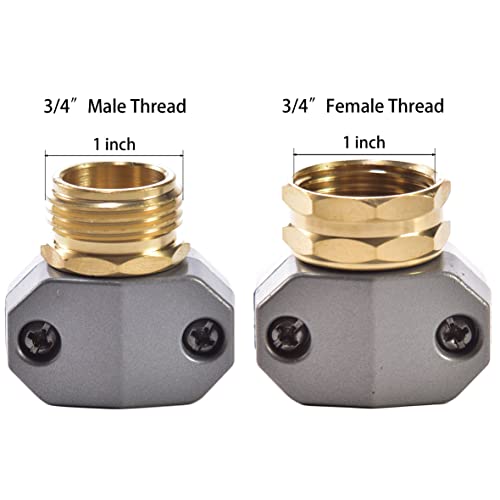 Sanpaint Garden Hose Repair Connector Fitting, Brass Mender Female And Male Hose End Connector With Zinc Clamp, Fit 5/8-Inch And 3/4-Inch Garden Hose, 2 Sets #TOP2