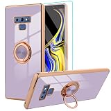 SAKUULO for Samsung Galaxy Note 9 Case with 360° Rotation Magnetic Ring Kickstand Holder,Shiny Plati