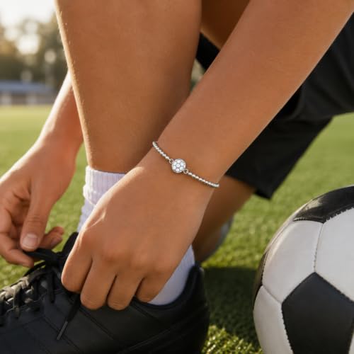 Image of Sportybella Soccer Bracelet, Soccer Jewelry, Adjustable Silver Beads on Black Strings Soccer Bracelet, Soccer Gifts For Women