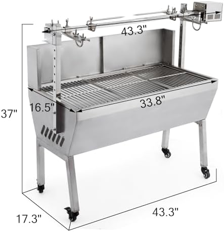 Large Electric Rotisserie Grill, Height Adjustable Spit Roaster 985x400mm for Hog & Lamb, Perfect for Outdoor Picnics, BBQ Parties, and Family Gatherings