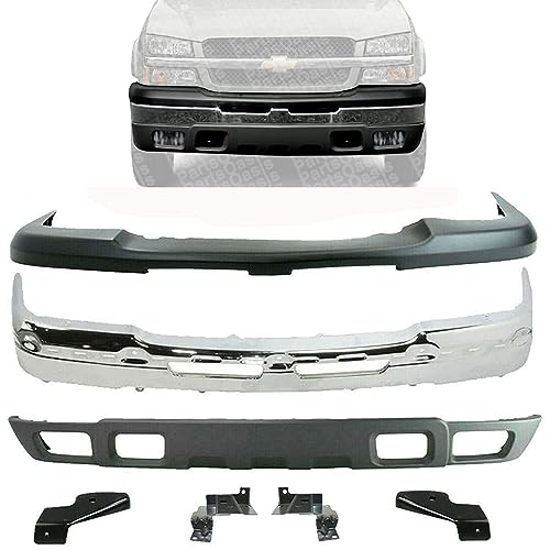 New Front Bumper Face Bar Chrome + Upper Cover +