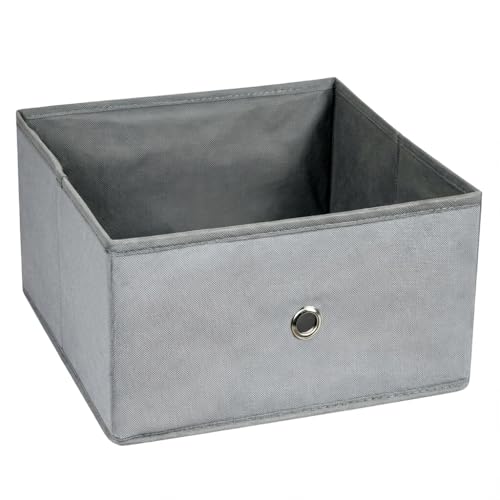 Caja de Almacenamiento Plegable de Tela 26.5x26.5x13 cm Gris – Organizador para Armario y Estantería – Cubo de Almacenaje Resistente con Ojal Metálico para Hogar y Oficina