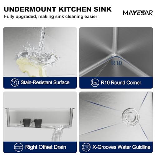 MAYESAR 30 Undermount Stainless Steel Kitchen Sink - Workstation Sink 16 Gauge Single Bowl Deep Handmade Sinks with Brushed Finish, Round Corner, 30"x19"x10" by MAYESAR - Used condition - Image 6