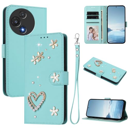 Jiajihua Case Compatible with TCL 60R Lanyard【Card Holder Wallet Flip Cover Magnetic Buckle Kickstand】 Mint
