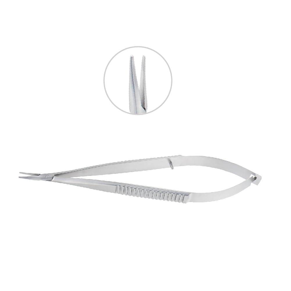 Stellmacher Castroviejo Micro-Needle Holder, Straight & Curved, 1.0×12 mm, with & Without Locking Mechanism, 14 cm Length, Premium Ophthalmic Microsurgical Instrument (Straight no Lock)