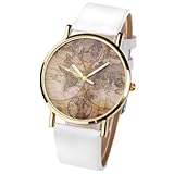 lederausstattung vienna passat  Better Dealz VINTAGE Weltkarte Uhr Lederausstattung Leichtmetall Damen Analoge Quarz Armbanduhr,weiß