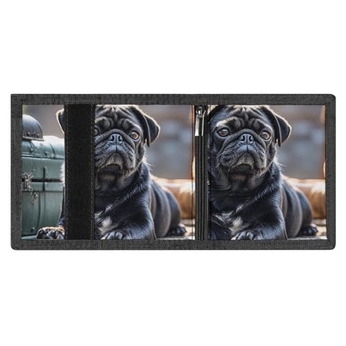 Cute Black Pug Dog Trifold Wallet, Card Cases And Money Oganizer Thin Stylish Mini Coin Bag with Zipper Coin Pocket Credit for Men And Women4