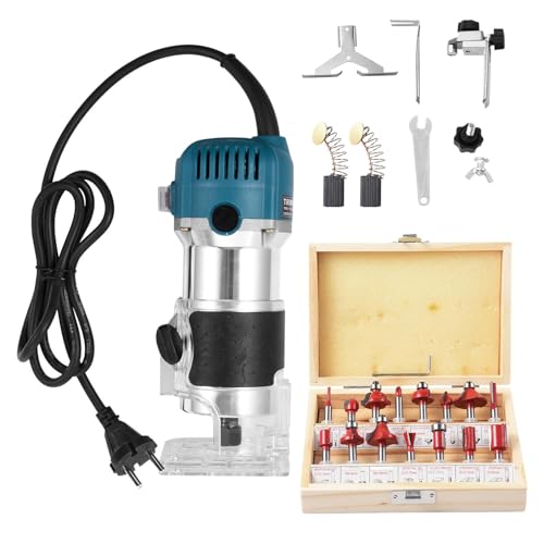 Fresatrice per legno con una sola mano, 800 W, 6,35 mm, fresatrice elettrica per legno, 40000 giri/min, fresatrices manuale per legnos elettrica con 15 pezzi per lavori di falegnameria fai da te