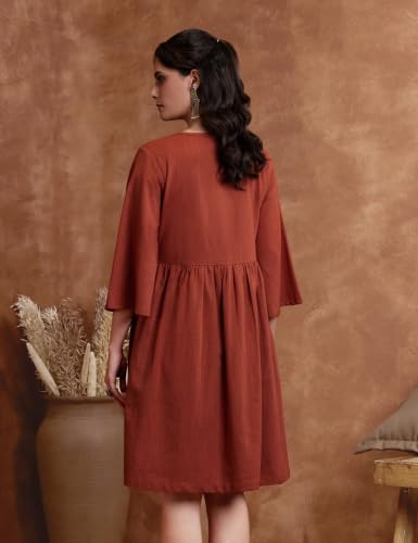 Image of Amazon Brand - Myx Women's Cotton Embroidered Dress | A-Line | Knee-Length | Casual Summer Outfit (Available in Plus Sizes)