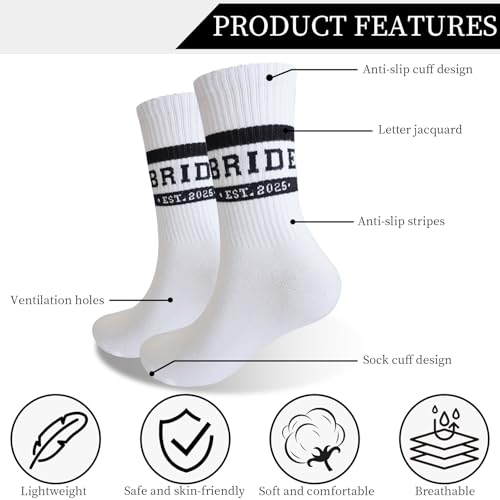 Image of Bride Socks for Bridal Shower Gifts, 2025 Women Bridesmaid Gifts for Wedding Day - Soft White Bride To Be Socks - Bachelorette Party Favors Decorations (BRIDE EST 2025)