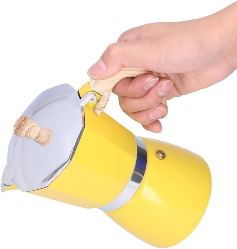 6-Cup 300ml Aluminum Moka Pot Italian Coffee Percolator with Ergonomic Heatproof Handle Stovetop Espresso Maker for Gas & Induction(Yellow)
