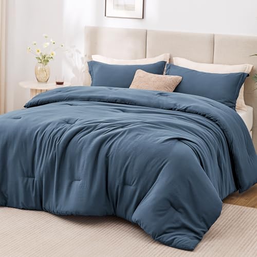 Loves cabin Navy Blue Full Comforter Set 3-Piece Prewashed Bed Set with 1 Comforter (79 x 90 in) & 2 Pillowcases Lightweight & Breathable for All Seasons