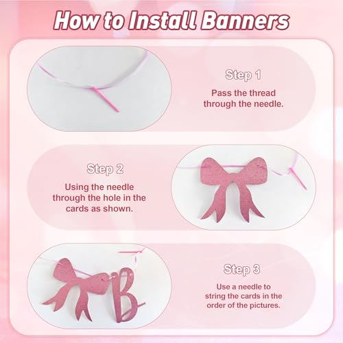 Pink Bow Birthday Party Decorations for Girl Women, Balloon Arch Kit Include Pink and White Bow Balloons Happy Birthday Banner Fringe Curtain Coquette Party Decorations by Artfolder - Used condition - Image 5