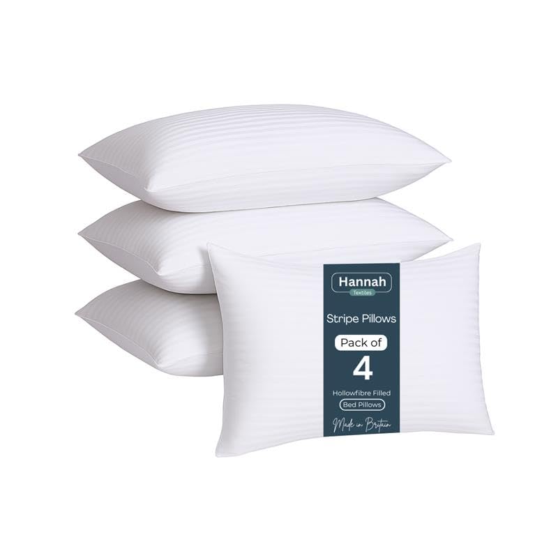 Hannah 4 Pack Hotel Quality Stripe Pillows Bounce To Back Extra Soft Filling Pillows for Side, Stomach and Back Sleeper, Body and Standard Size