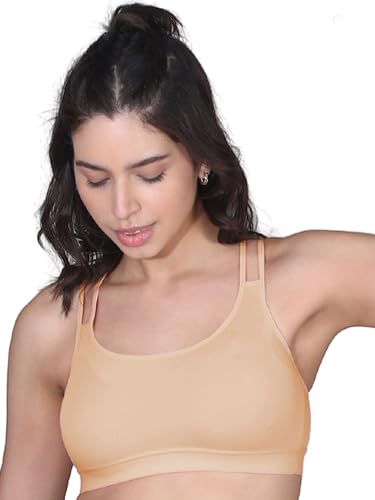 Image of DChica Essentials Padded Sports Bra for Women, High Impact Criss Cross, Removable Pads & Non Wired Bralette, Full Coverage Elasticated Underband, Daily Use Gym & Yoga
