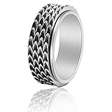 SKYFUN Dragon Scale Fidget Ring Stainless Steel Anxiety Ring for Men Dragon Scales Spinner Rings for Anxiety Cool Ring Gifts for Him sliver12