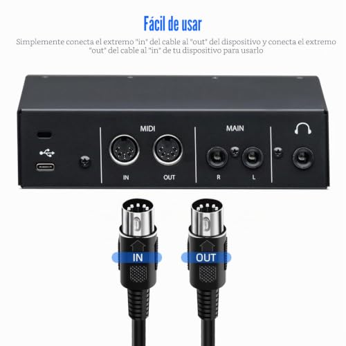 Miniatura 5 de Cablepelado Cable Audio Din 5 Pines Cable Midi 5 Pin Para Instrumentos De Controlador Midi, Teclado Piano Secuenciador Batería Procesador Efectos Muestreador Pedal Multiefecto Negro 3 Metros