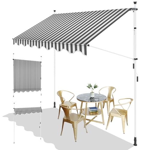 SUNNY GUARD Toldo Manual Retráctil 250cm, Toldo de Exterior de Manivela Regulable en Altura para Balcón Jardín Terraza, Gris-Blanco