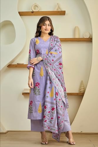 Image of GoSriKi Women's Rayon Viscose Printed Straight Kurta with Pant & Dupatta