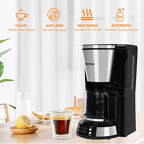 Gardcare 10-Cup Coffee Maker: 24-Hour Programmable Coffee Machine, Smart Touch Screen, Stainless Steel Glass Carafe Pot With Brew Strength Control, Automatic Anti-Drip System, Black #TOP5