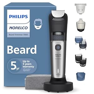 Norelco Philips Bartschneider 7000 Serie, 100% wasserdichter Trimmer für Männer, 40 Lock-in-Haarlängeneinstellu... BeardSense Leistungsanpassungsfähigkeit, Detail- & T-Blade Trimmerköpfe