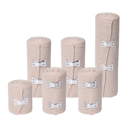 Pumwoy 6 Piezas Venda Elastica 7/7.5/10/15cm, Vendaje de Compresión con Clips de Metal, Reutilizables, Vendaje Médico Elástico para Pie Tobillo Rodilla Pierna muñecas