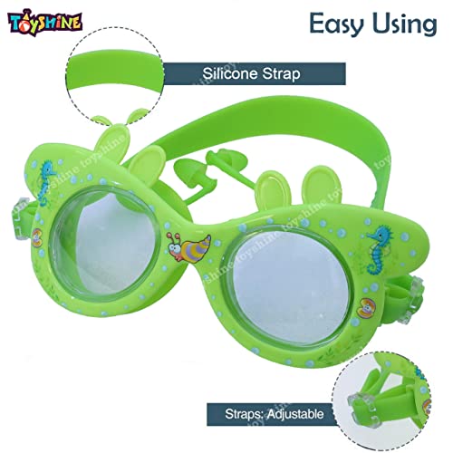 Image of Toyshine Swim Goggles, (Dolphin Design) Anti Fog No Leaking Clear Vision Water Pool Swimming Goggles (Age 6-14), Light Green SSTP