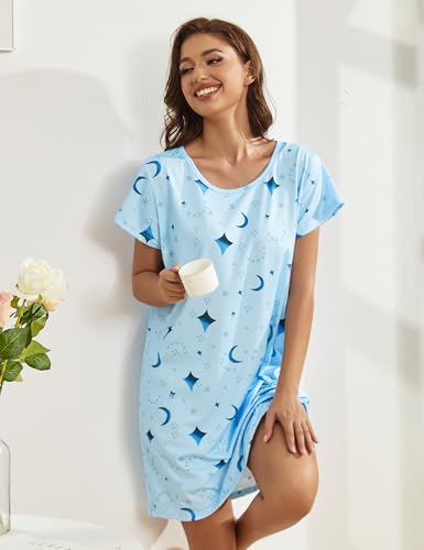 XPUDAC 6 Pack Nightgowns for Women Soft Sleepwear Short Sleeve Women's Nightgowns Print Sleepdress2