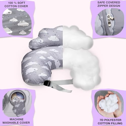 Image of Proliva Polyester Feeding Pillow for New Born Baby with Detachable Cover Breast Feeding & Maternity Nursing Pillow for Breastfeeding Set of Support for Baby Feeding Pillow with Cover (Rain-Grey-A)