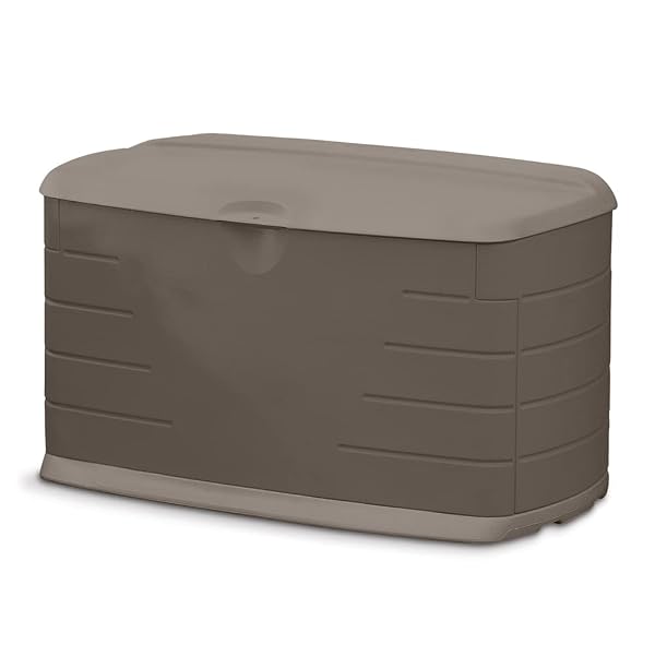 Rubbermaid Medium Resin Outdoor Storage Deck Box (73 Gal), Weather Resistant, Brown, Deck Organization for Home/Backyard/Pool Chemicals/Toys/Garden Tools/Porch/Patio Cushions by Rubbermaid - Used condition - US$131.83