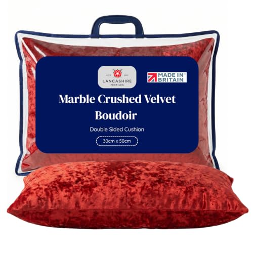 Image of Marble Crushed Velvet 30cm x 50cm Boudoir Double Sided Cushion - Ruby