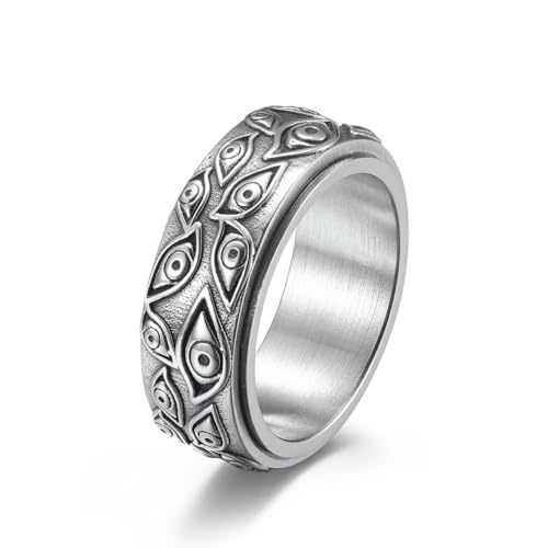 FATACI Gothic Evil Eye of God Rings,Stainless Steel Vintage Black Engraved Spinner Rings Fidget Band Stress Relieving Anxiety Jewelry Gifts for Men Size 11