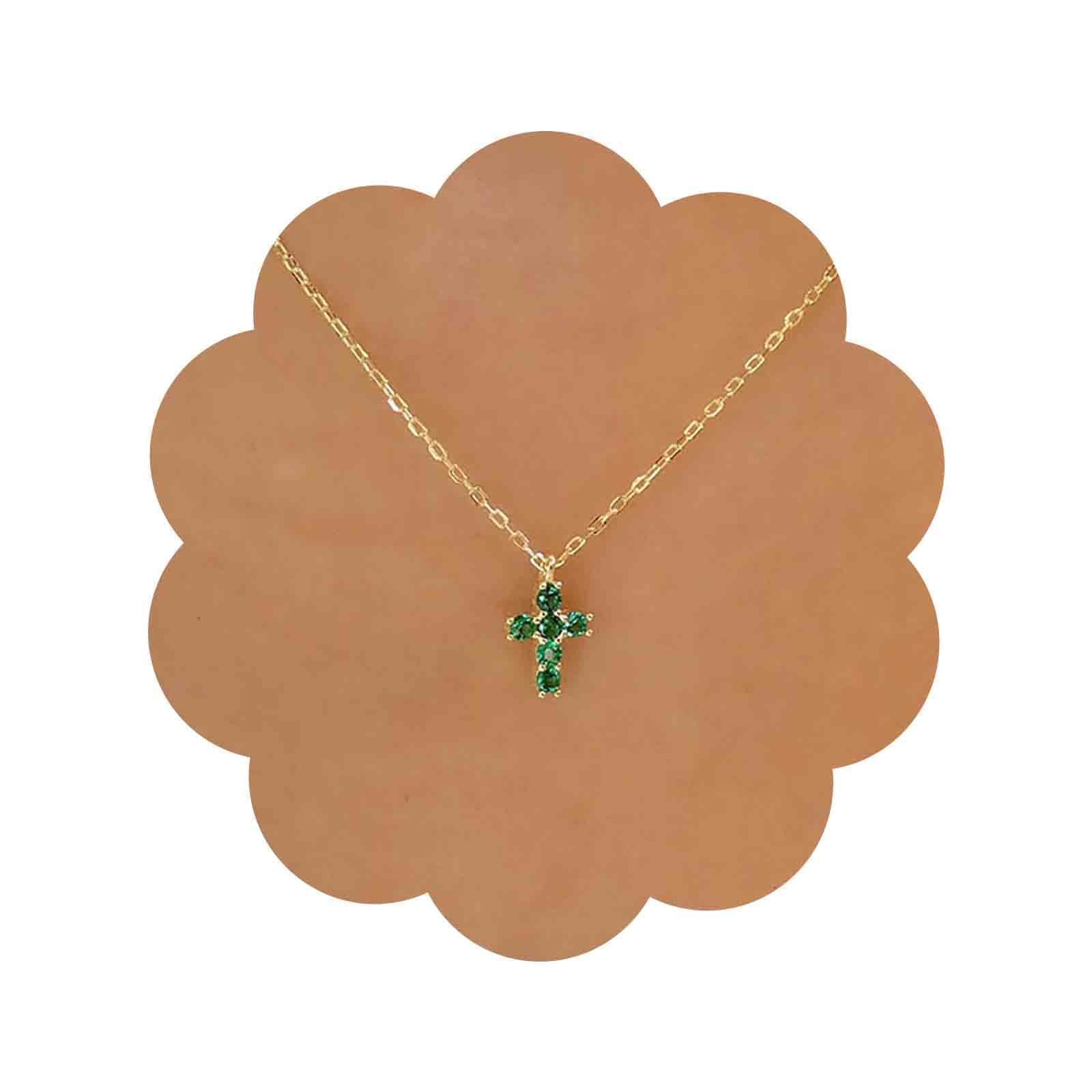 Aneneiceera Vintage Esmeralda Cruz Collar De Gargantilla De Cristal Verde Cruz Colgante Collar Religioso Cruz Collar Minimalista Cadena De Oro Collar De Joyas Para Mujeres Y Niñas