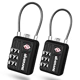 2 Pack TSA Approved Travel Luggage Locks, Metal Cable Combination Lock Alloy, Keyless 3-Digit Padlocks, Weatherproof TSA Accepted Padlock Toolbox Lock for Gym Locker, Golf Bag Case, Backpack, Black