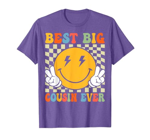 Retro Groovy Best Big Cousin Ever Girls Boys T-Shirt, Men, Purple Heather, 3X-Large