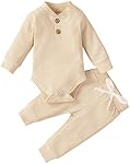 Newborn Baby Boy Girl Clothes Ribbed Knitted Cotton Long Sleeve Romper Long Pants Fall Winter Outfit Solid Color