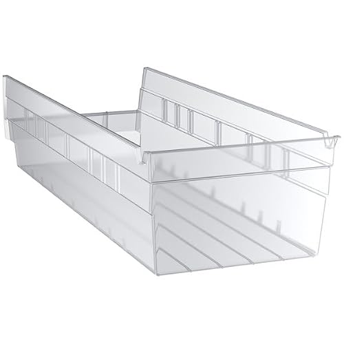 Glownary Clear Polypropylene Shelf Bin, Industrial Storage Container with Label Holder, 17 7/8 x 6 5/8 x 4 Inches, Made in America