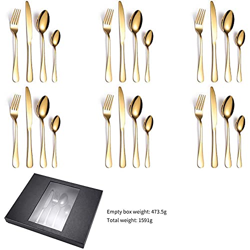 Ménagère en Acier Inoxydable, Lot de 4 Couverts, Acier Inoxydable de qualité Alimentaire, avec Couteau, Fourchette, cuillère, Vaisselle dans Un élégant Coffret (argenté, 24 pièces)