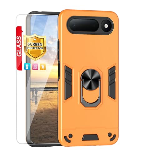 MTRIEBA Compatible with Tecno Spark 50 4G Case, Dual Layer Hard PC + Soft Silicone Protective Cover, Drop-Proof, Shockproof, with HD Screen Protector Orange